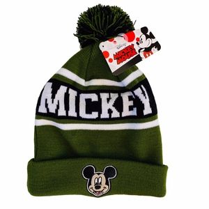 Mickey Mouse Disney Pom Beanie Hat Green Black